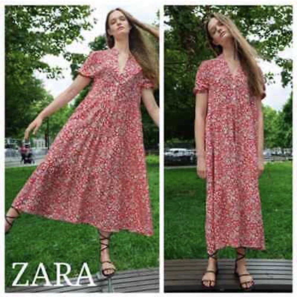 ZARA Red Floral Maxi Dress